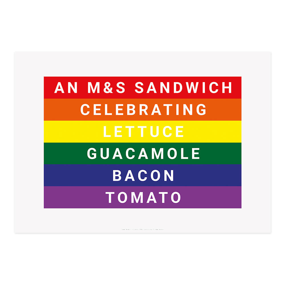 A reproduction of a work by Chester Tenneson. Graphic work featuring typography and a rainbow flag.