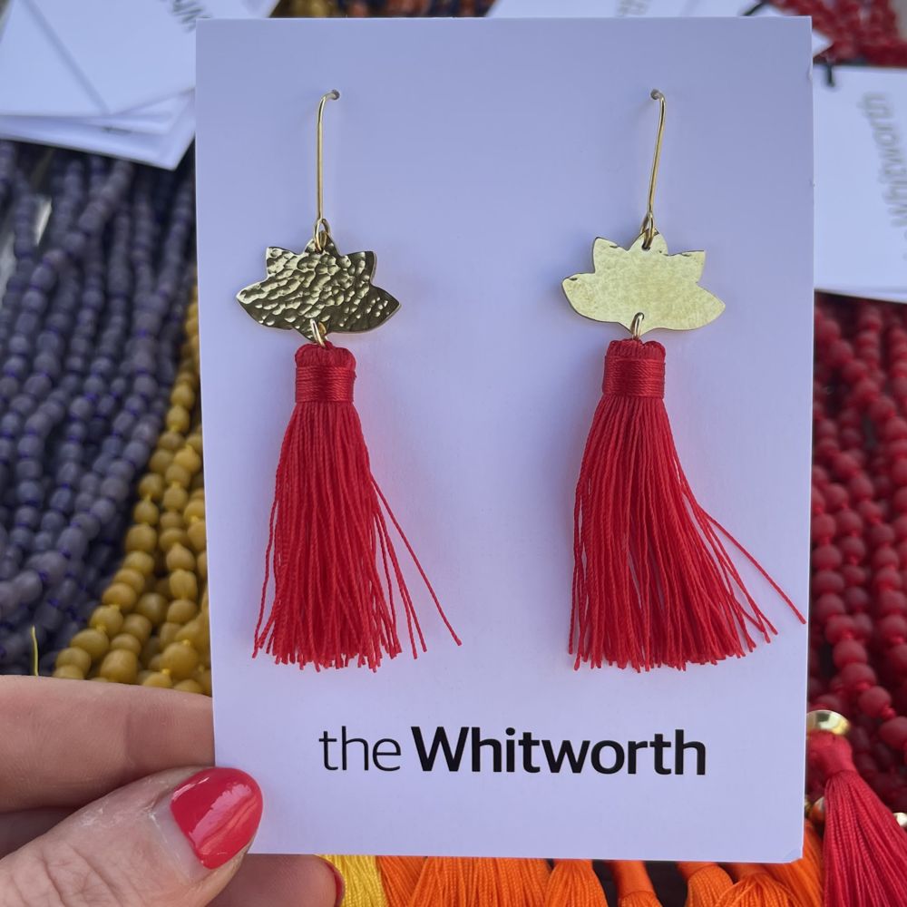 Brass Lotus and Tassel Earrings