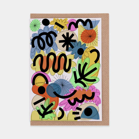 Greetings card with abstract colourful design by Caroline Dawsett