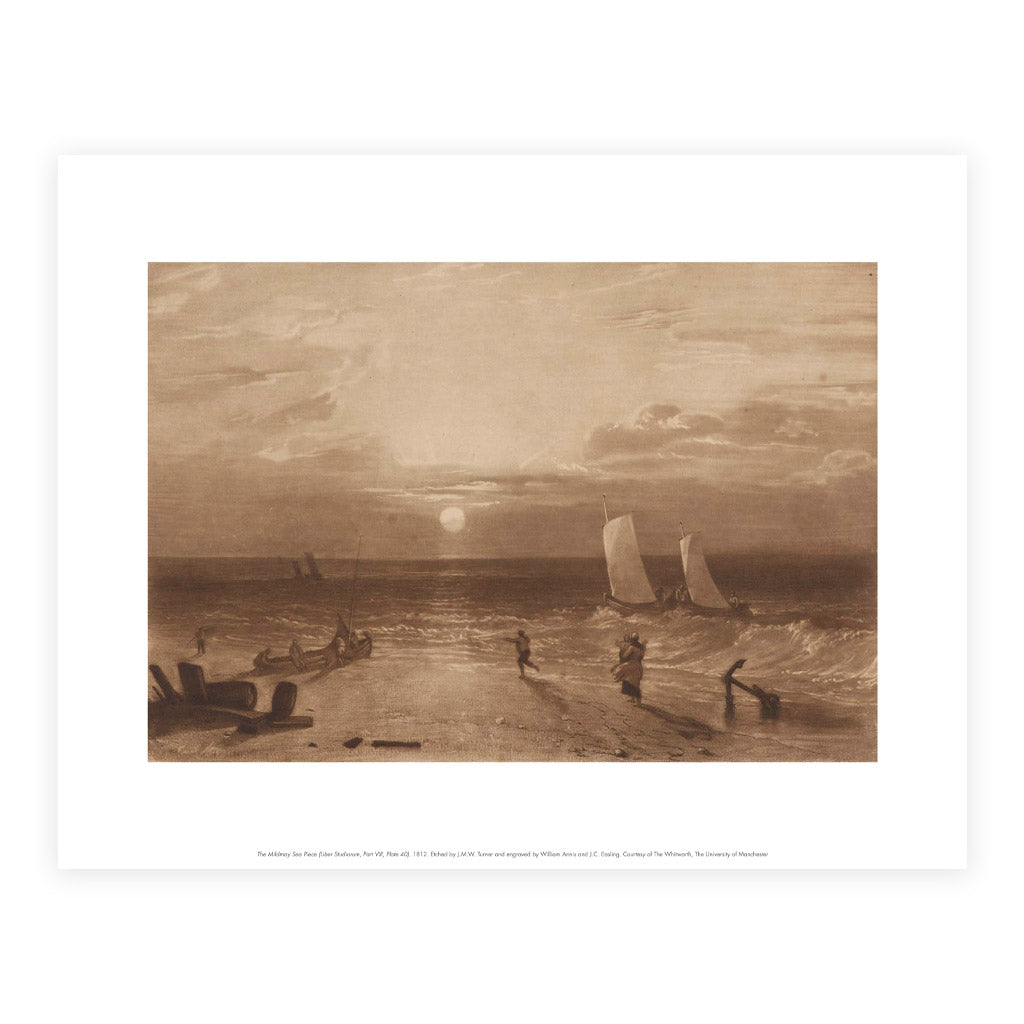 Printed reproduction of a seascape etched drawing by JMW Turner