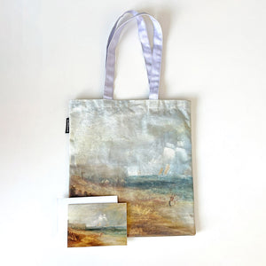 Turner tote bag and greetings card featuring a the same seascape painting, presented on a white background.