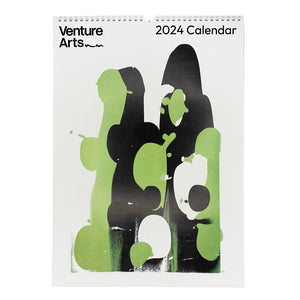 Front page of a calendar with Venture Arts' logo at the top left. The art work featured is by Violet Elmsley - an abstract green and black work.