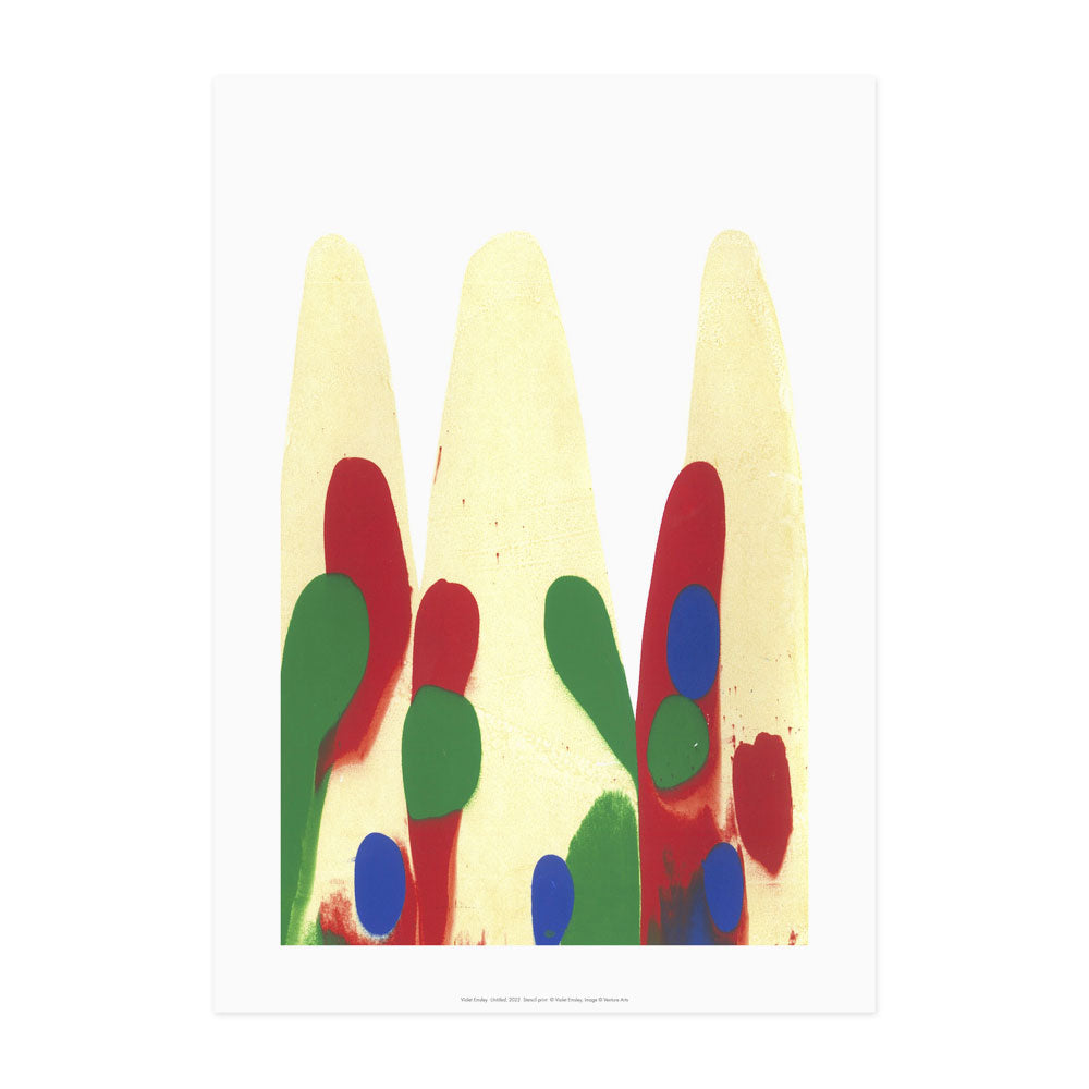 Reproduction of an artwork by Violet Emsley - abstract colourful shapes.