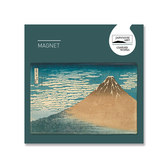 Magnet featuring Red Fuji, against green backing card