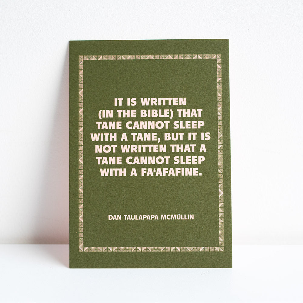 Green print with yellow text on a white background