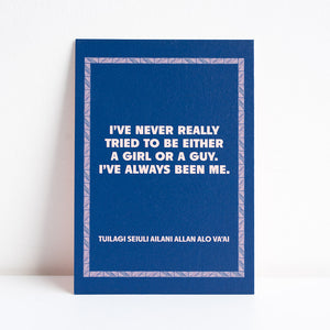 Blue print with white text on a white background