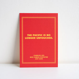 Red print with yellow text on a white background
