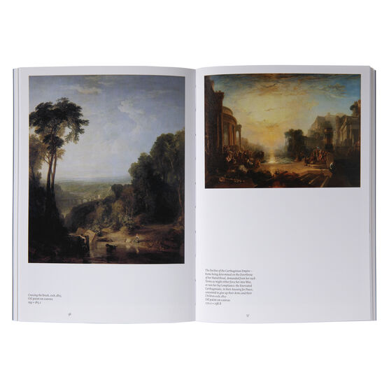 Two pages from a book with two landscape paintings by JMW Turner.