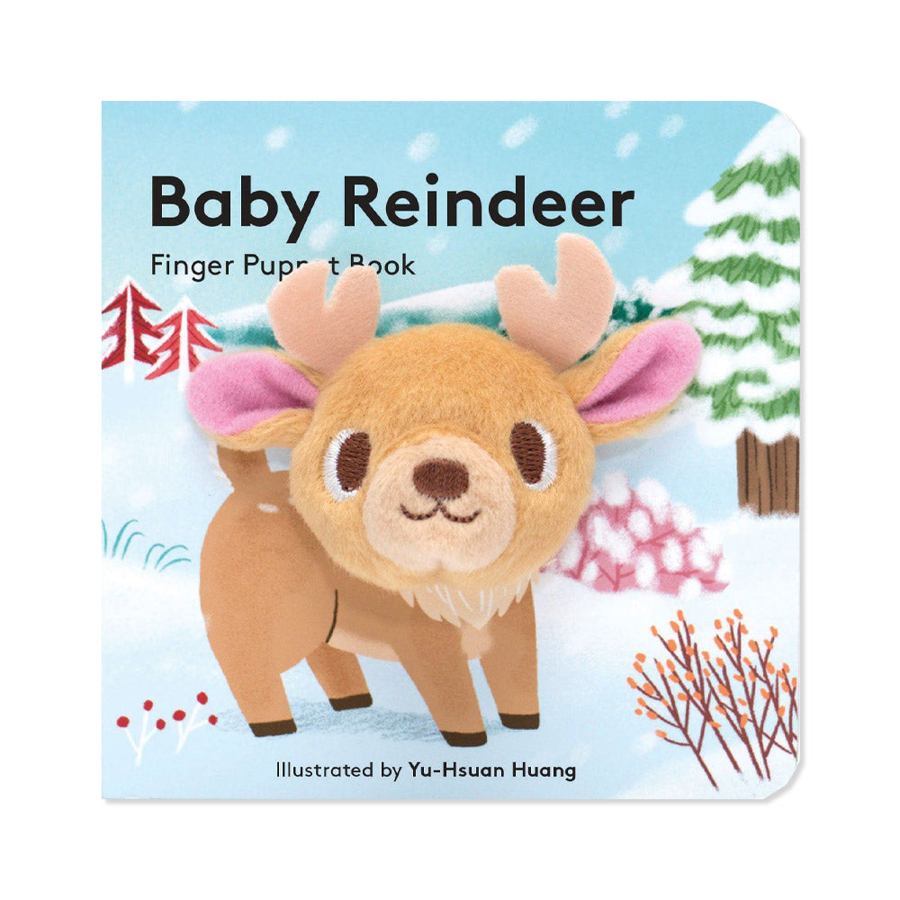 Front cover of kids book featuring illustration of a baby reindeer