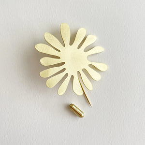 Brass pin in a seaweed sheep against a white background.