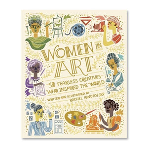 Book cover featuring a series of illustrations of famous women in art. 
