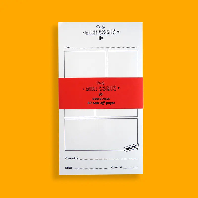 Comic book layout template with red ribbon on an orange background