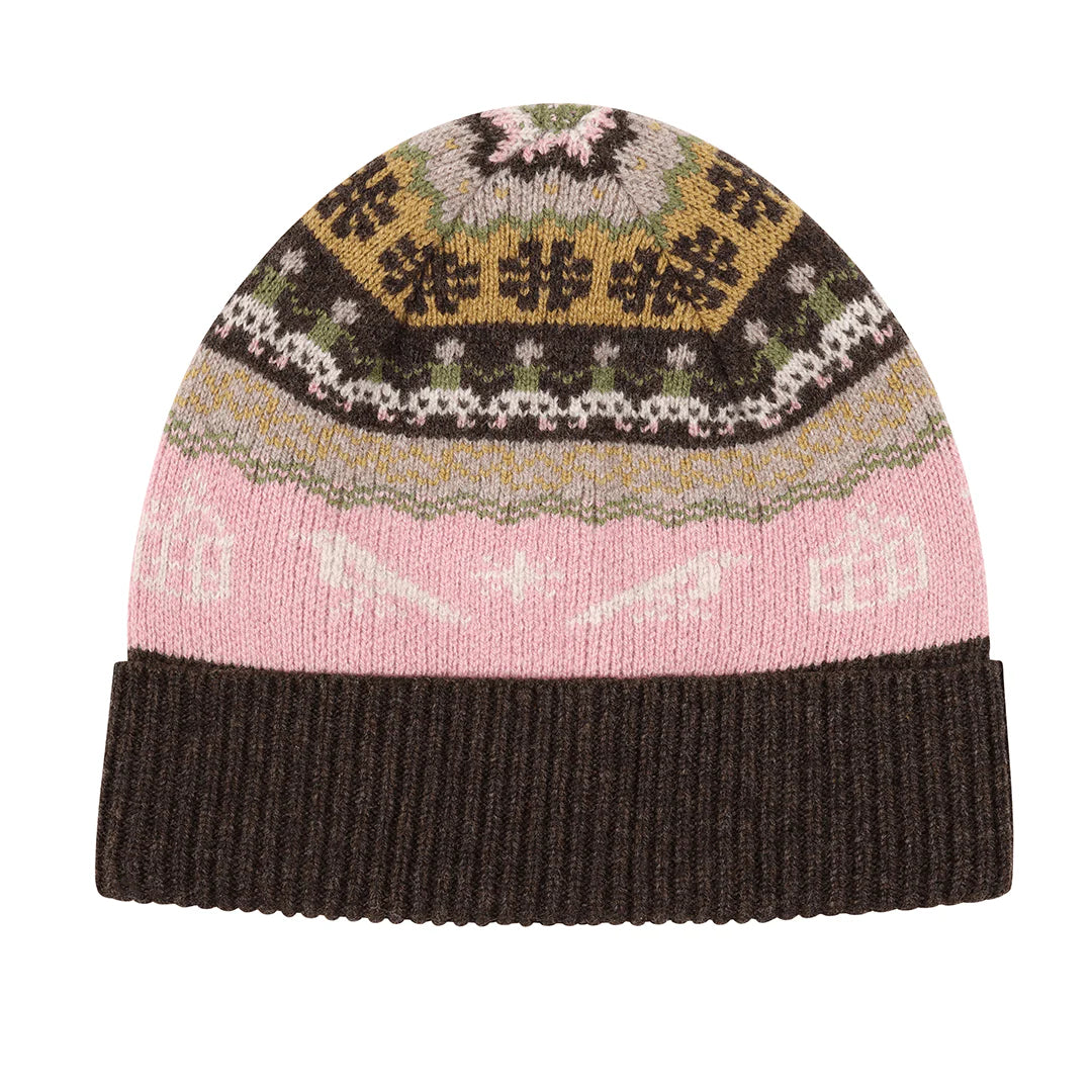 Pink, yellow and brown beanie