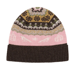 Pink, yellow and brown beanie