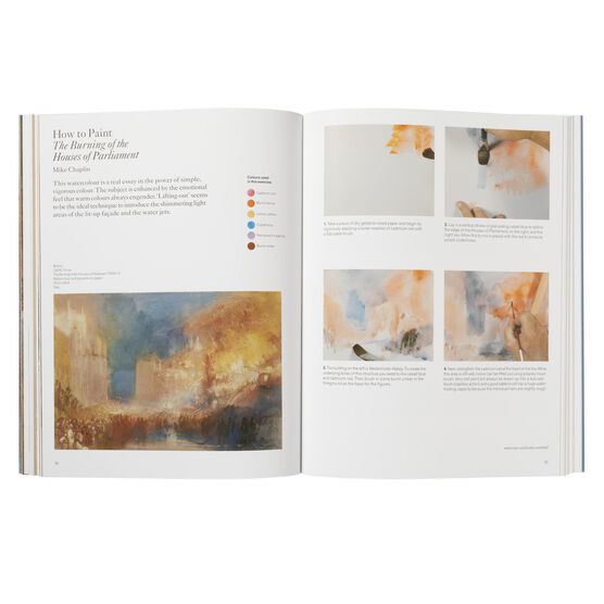 Inside pages of book featuring watercolour process 