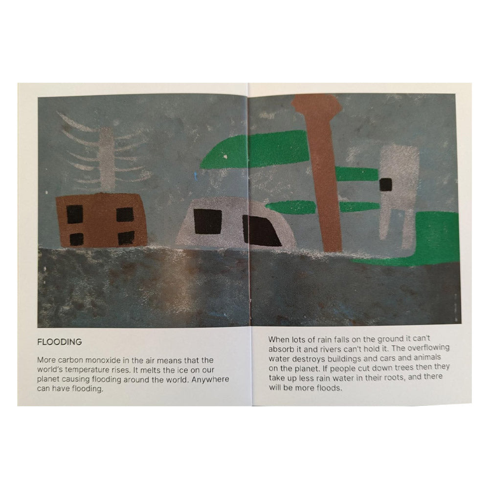 Inside page of zine with image of flooded landscape