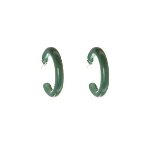 Teal hoops with butterfly fastening against a white background.