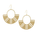 Brass earrings with a flat semi-circle, half disc, fan, drop dangle design with dispersed slits