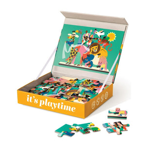 Colourful puzzle box with a 24-piece puzzle of animals in costumes.