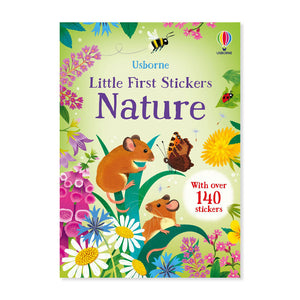 Little First Stickers front cover featuring an illustration of some mice, a butterfly and some flowers
