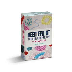 Box of needlepoint stitch cards with photograph details of stitches and the product information.