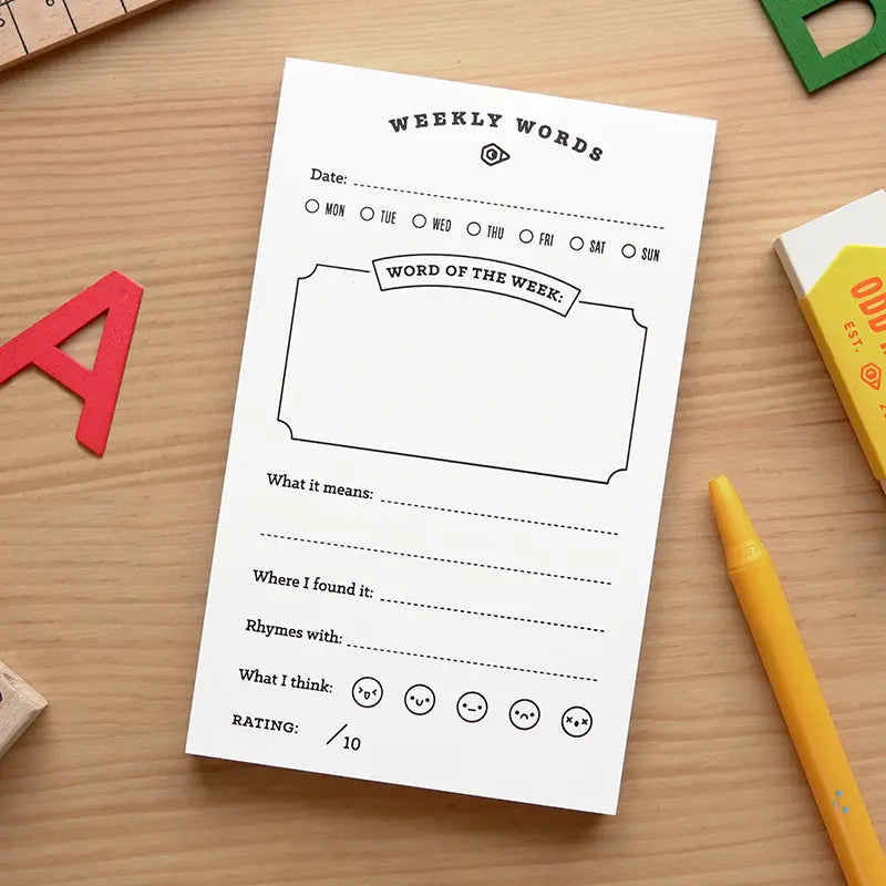 Weekly words pad with different tasks and rating system