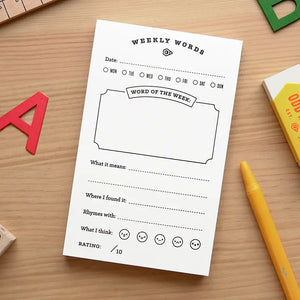 Weekly words pad with different tasks and rating system