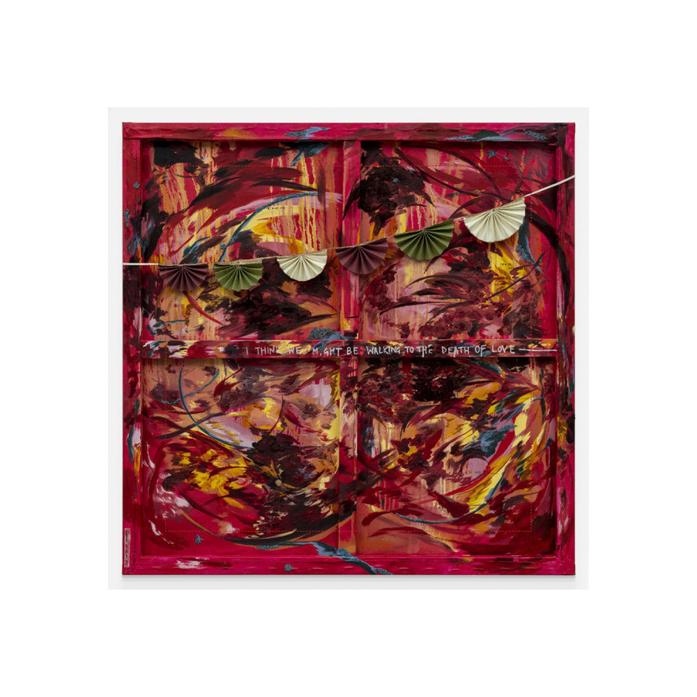 Abstract artwork with vibrant colours on a white background