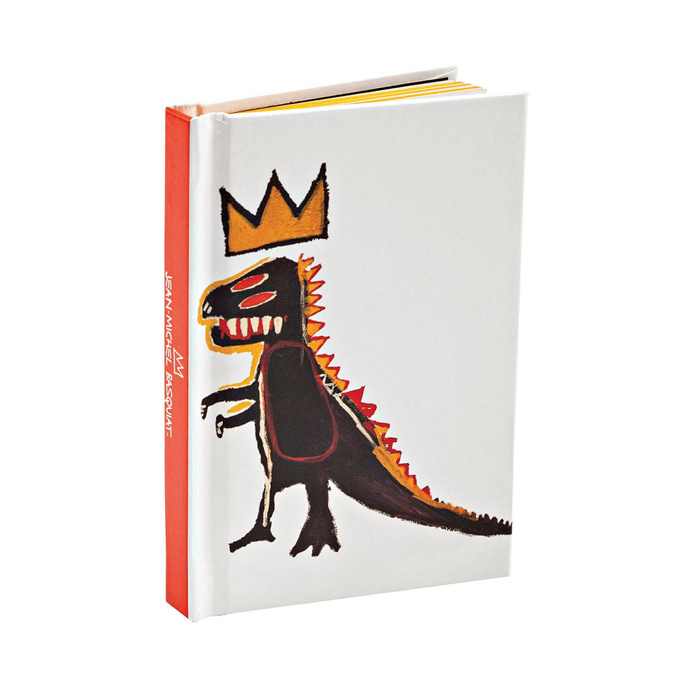 Hardcover notebook with an artwork by Basquiat of a dinosaur with a crown