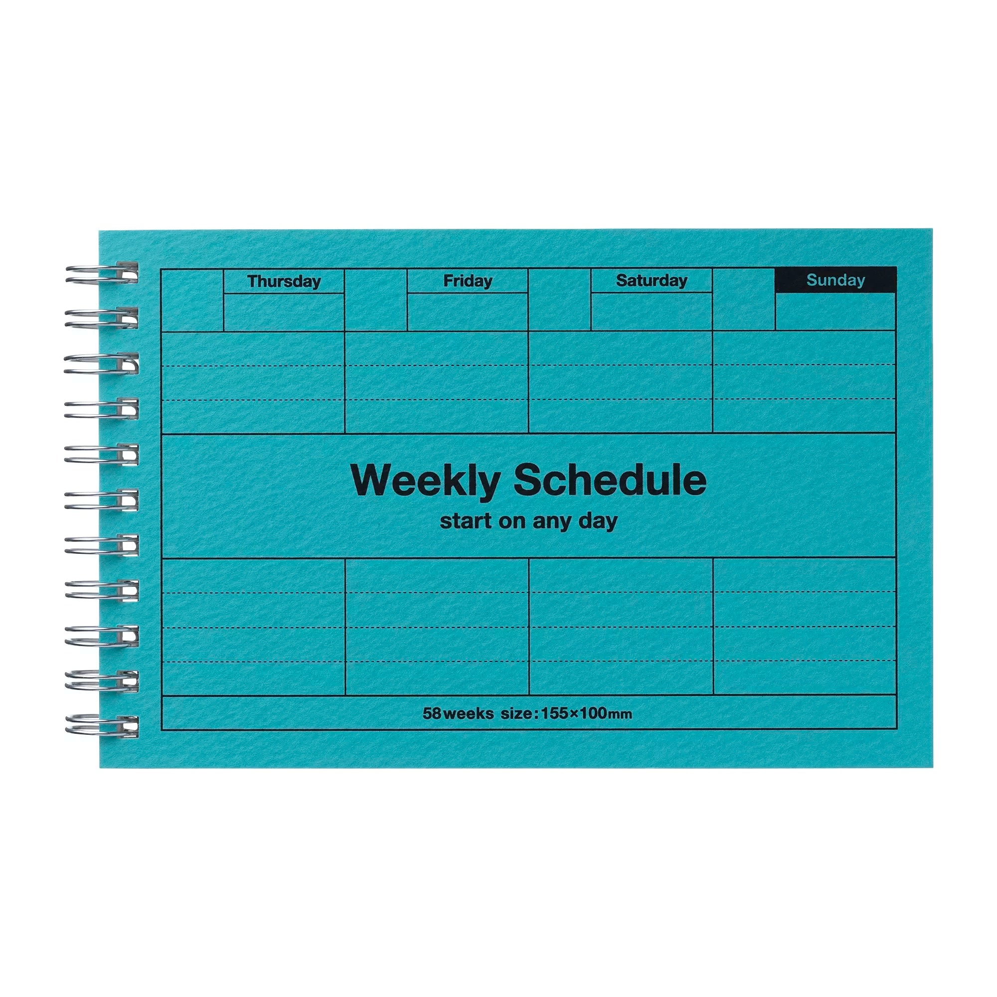 Teal weekly schedule planner with grid layout on a white background