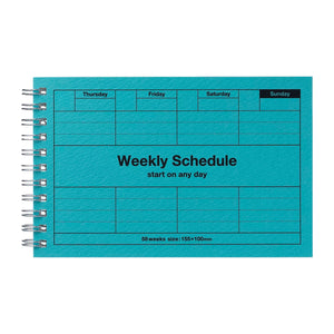 Teal weekly schedule planner with grid layout on a white background