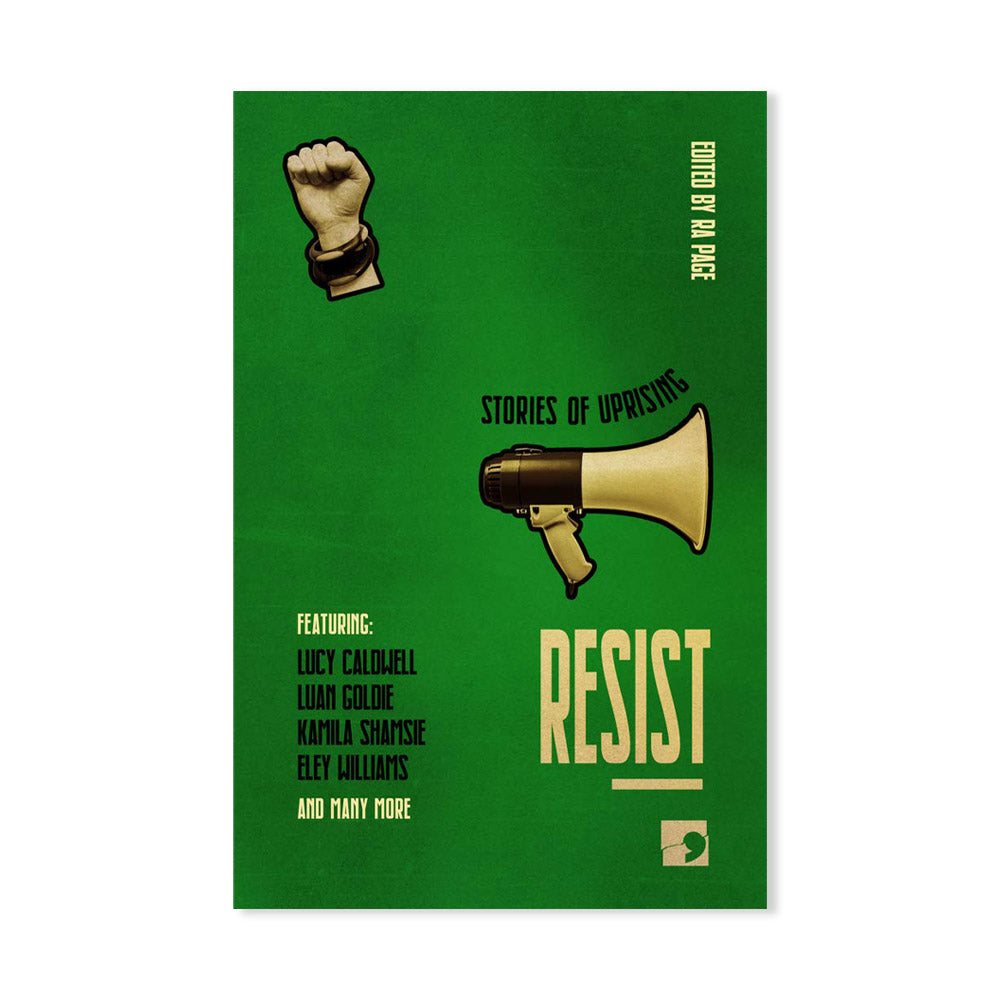 Green book cover with image of resist iconography such as a fist and a megaphone