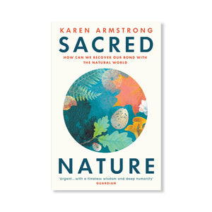 Book cover with circle in the middle and illustrations of plants and eggs