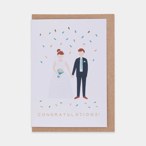 Greetings card with an illustration of a couple on their wedding day