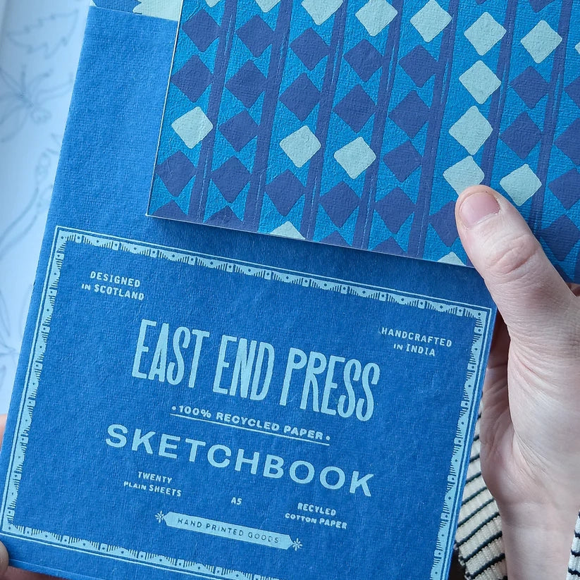 Close up of reverse page of a sketchbook with information by East End Press 