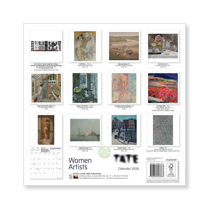 Back page of calendar featuring all the artworks presented in the calendar