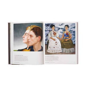 Inside of books featuring paintings including Frida Kahlo.