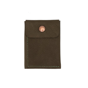 Brown rectangular waller with button fastening - photographed against white background.