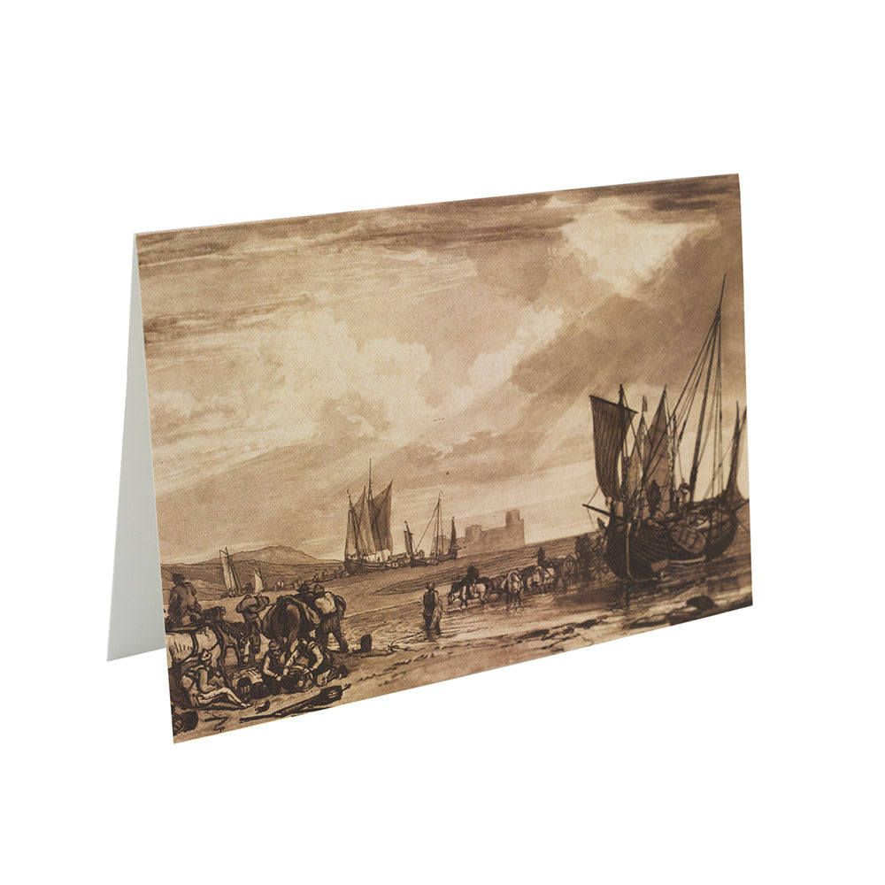 Greetings card against white background. It features a seascape liber print by Turner