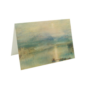 Greetings card against white background. It features a seascape watercolour painting by Turner