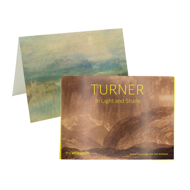 Greetings card pack cover containing a landscape Liber print by Turner, presented in front of an individual greetings card.