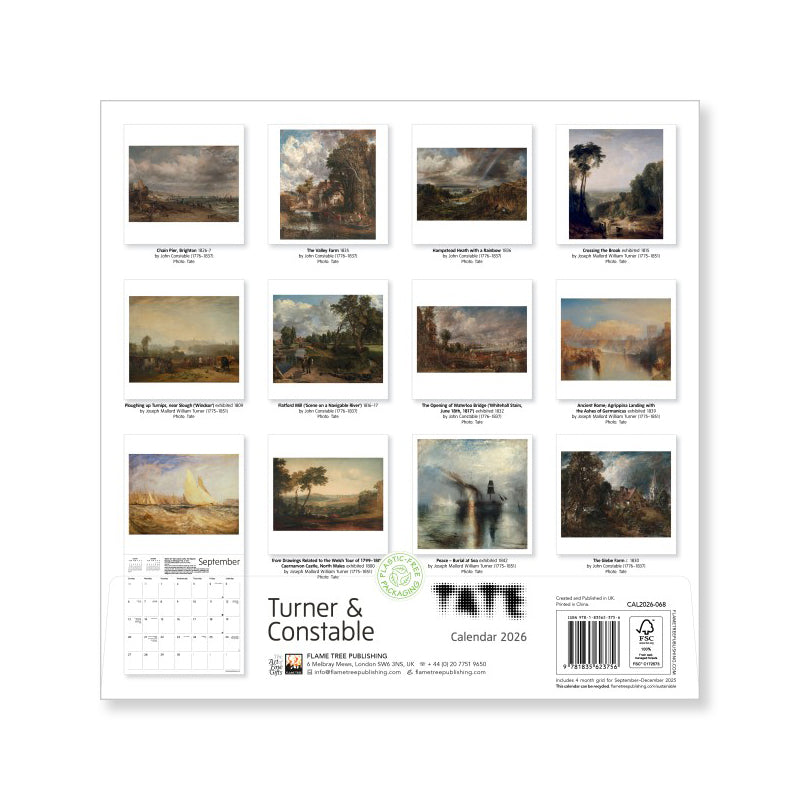 Turner & Constable calendar with landscape paintings on a white background