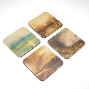 Four coasters each featuring a different Turner artwork. Presented on a white background.