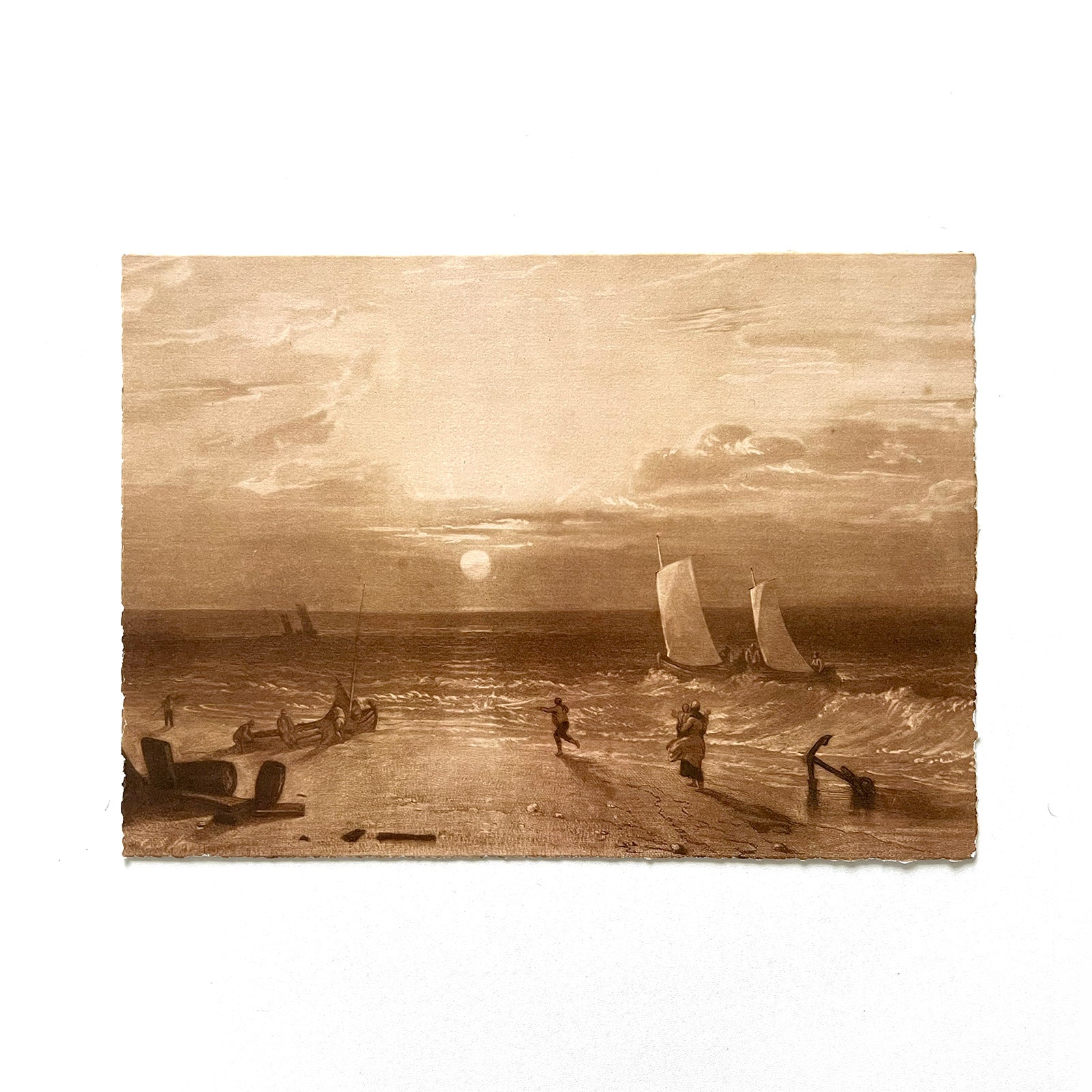 Print with torn edges depicting J.M.W Turner seascape drawing.