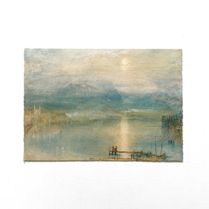 Print with torn edges depicting J.M.W Turner seascape painting.