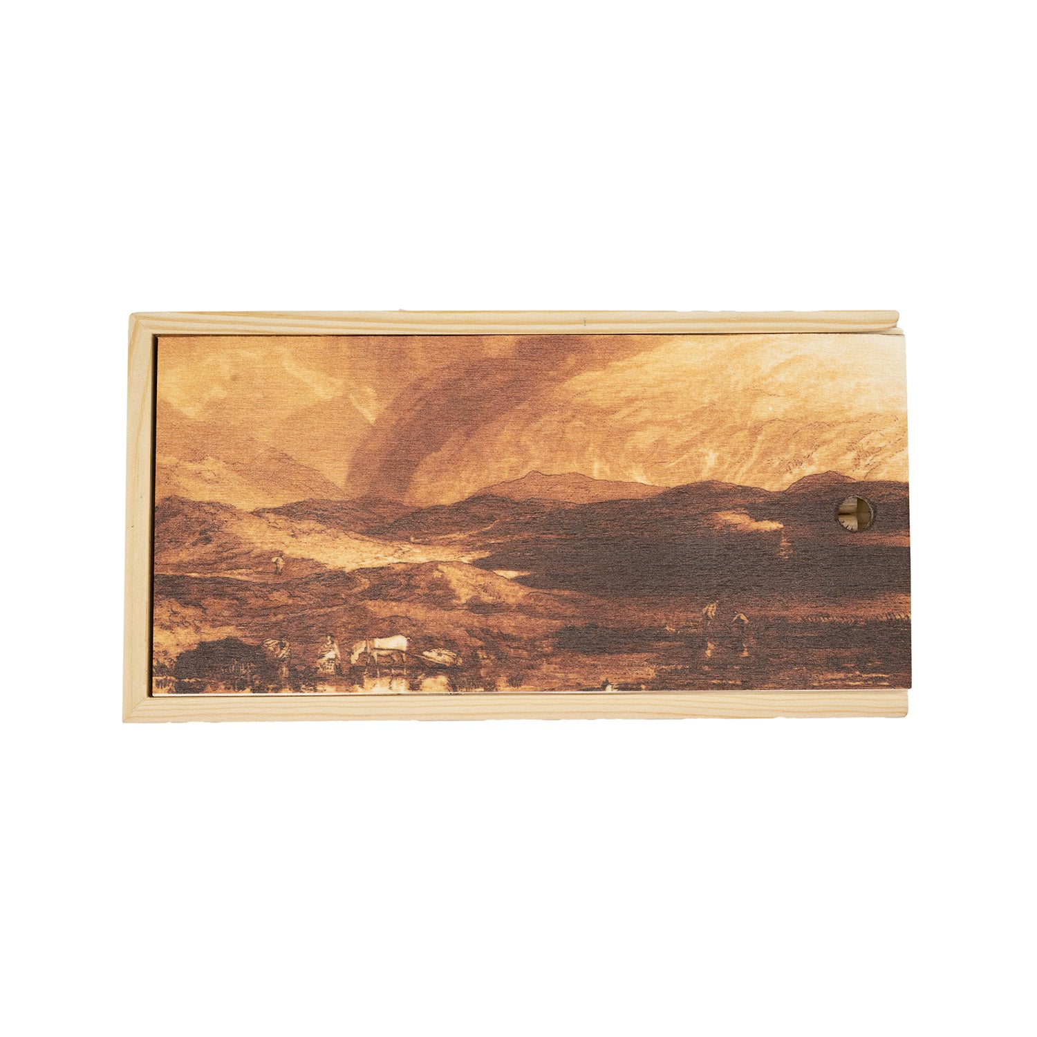 Wooden box for a pencil set featuring a landscape drawing by JMW Turner