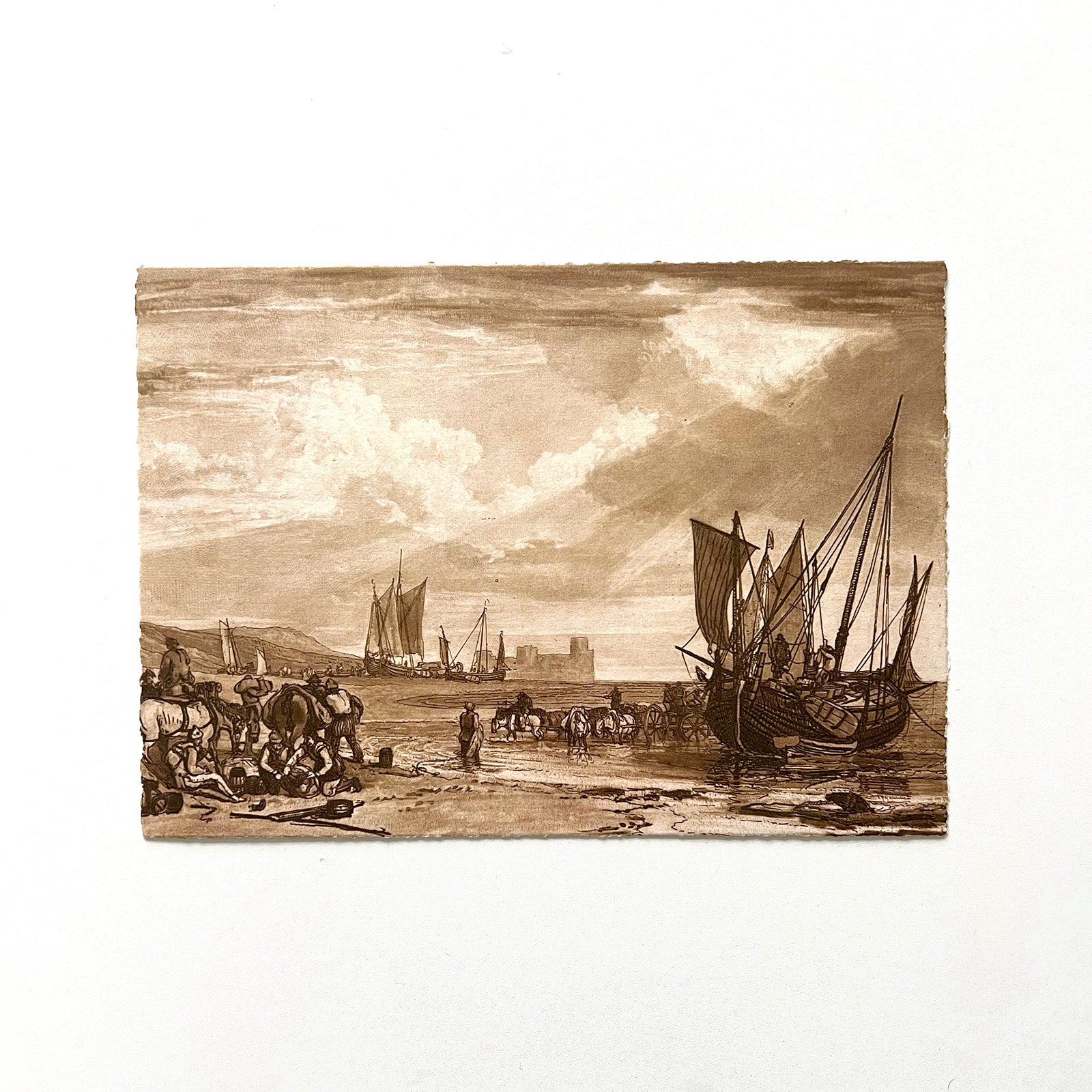 Print with torn edges depicting J.M.W Turner seascape drawing.