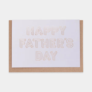 This is a Father's Day card with the words "HAPPY FATHER'S DAY" written in shiny gold letters on a white background.