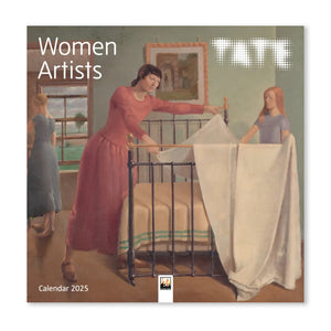 Women Artists Wall Calendar 2025. The image features a close-up of the calendar's September 2024 page, showcasing a painting by Gwen John titled "The Smiling Child." The page also includes the date grid for September 2024 and a small image of the Tate museum logo.