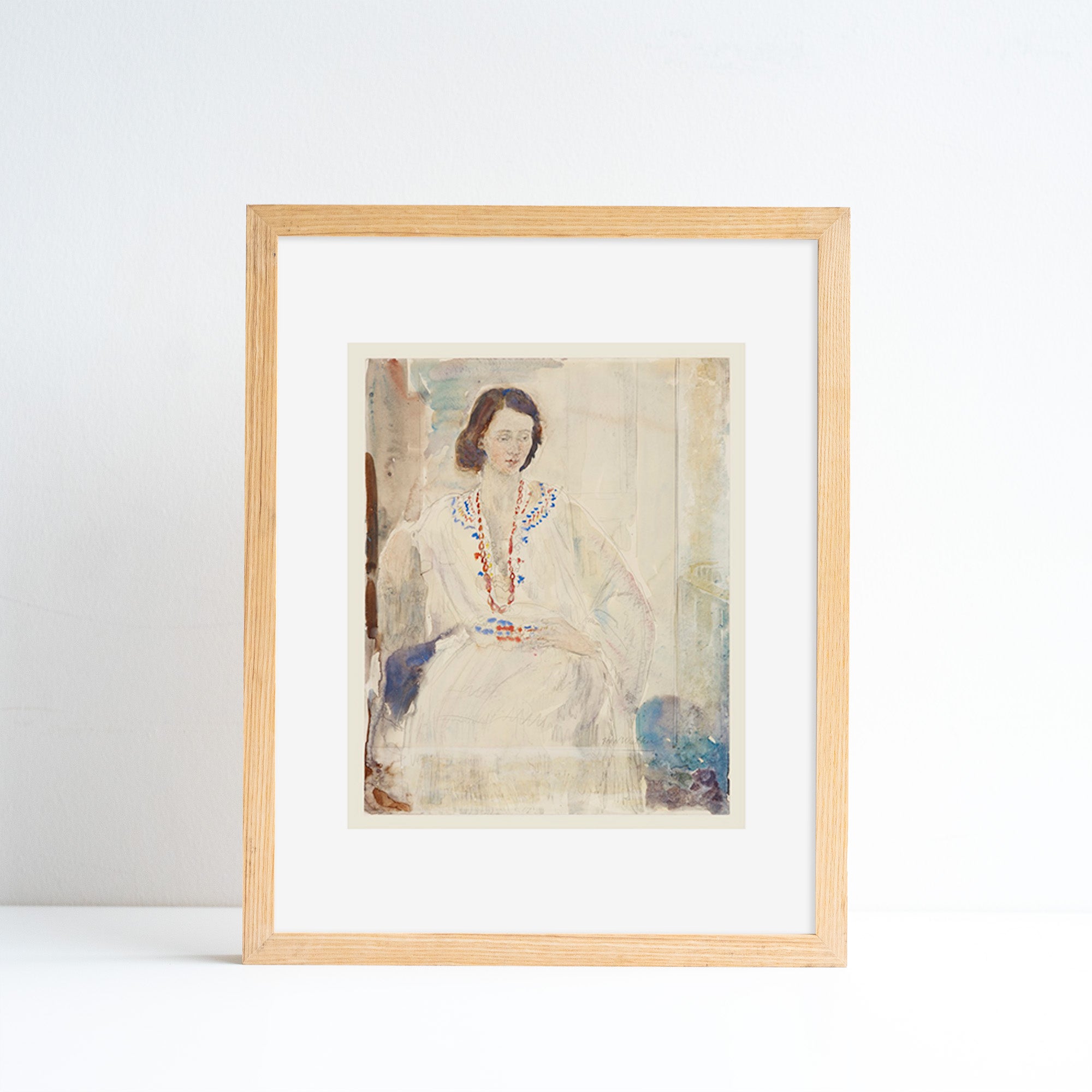 Framed Reproduction of Dame Ethel Walker Young Girl Wearing a Red Necklace against white background